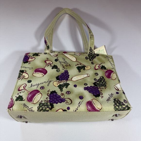 Vintage Stein Mart Wine Canvas Embellished Rhinestone Shoulder Bag Purse Green - Picture 5 of 13